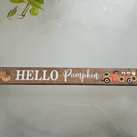 HELLO PUMPKIN FALL HARVEST FARMHOUSE DECOR W/GINGHAM PUMPKIN & MAPLE LEAF LIGHTS - Picture 5 of 9